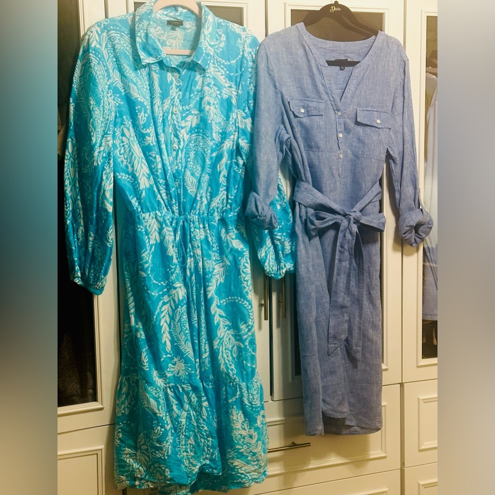 Lot of 2 Talbots Light Blue Linen Dress & long sleeve Teal midi dress size 16